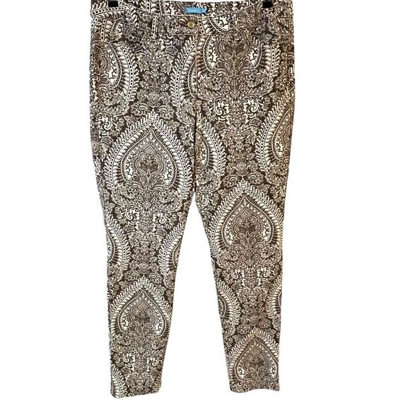 J. McLaughlin Paisley Bohemian Lexi Jeans Size 12 Brown White Hippie Festival - Picture 1 of 14